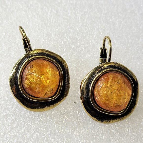 Amber Orange and Gold Tone Earrings - Picture 1 of 11